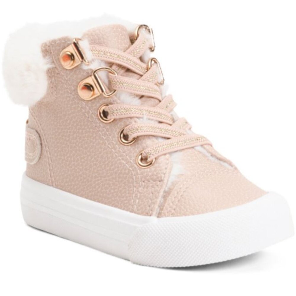 NWT CYNTHIA ROWLEY Tan Lace Up Faux Fur Lining High-Top Tan Sneakers (Toddler)
